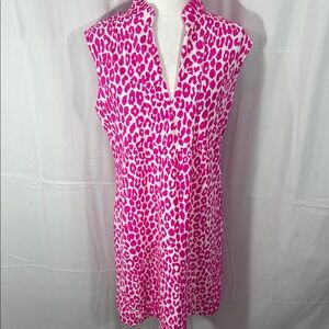 Jude Connally Pink and White Leopard Print Midi Dress